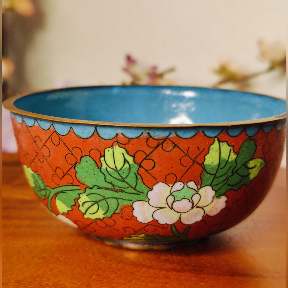 Colorful Cloisonné Decorative Bowl Antique Enamel On Copper Bowl 4"X2" Antique